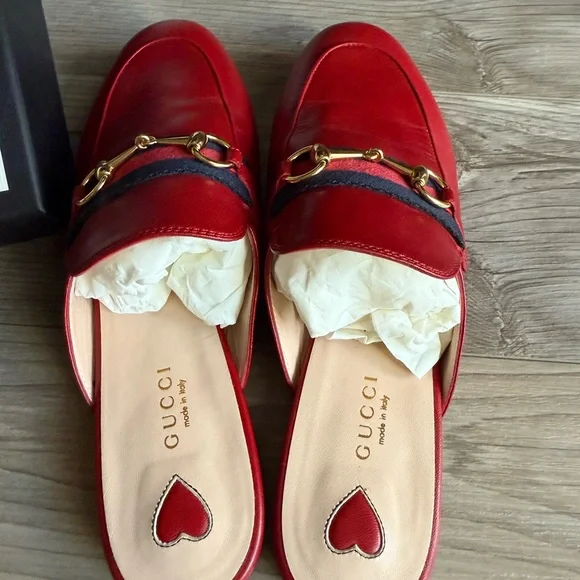 Gucci Red Leather Slip-Ons - Picture 2 of 14